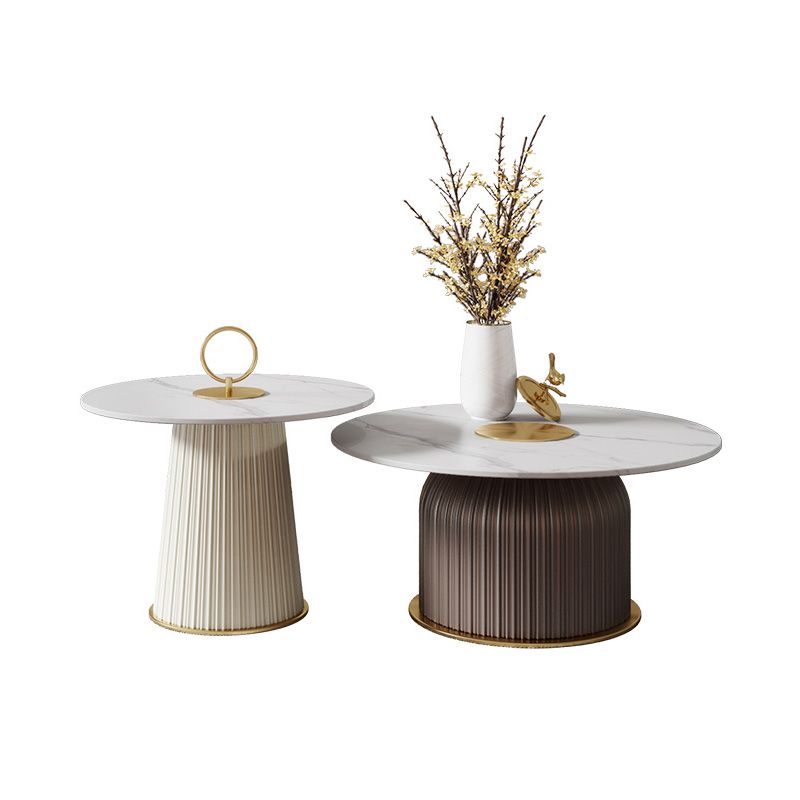 Drum Base Marble Top Round Coffee Table