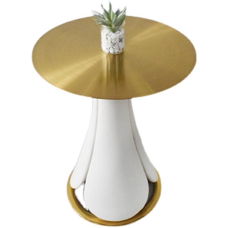 Sintered Stone Round Coffee Table PU Leather and Metal Pedestal